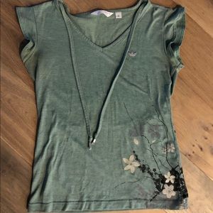 Adidas floral print V-neck cap sleeve shirt